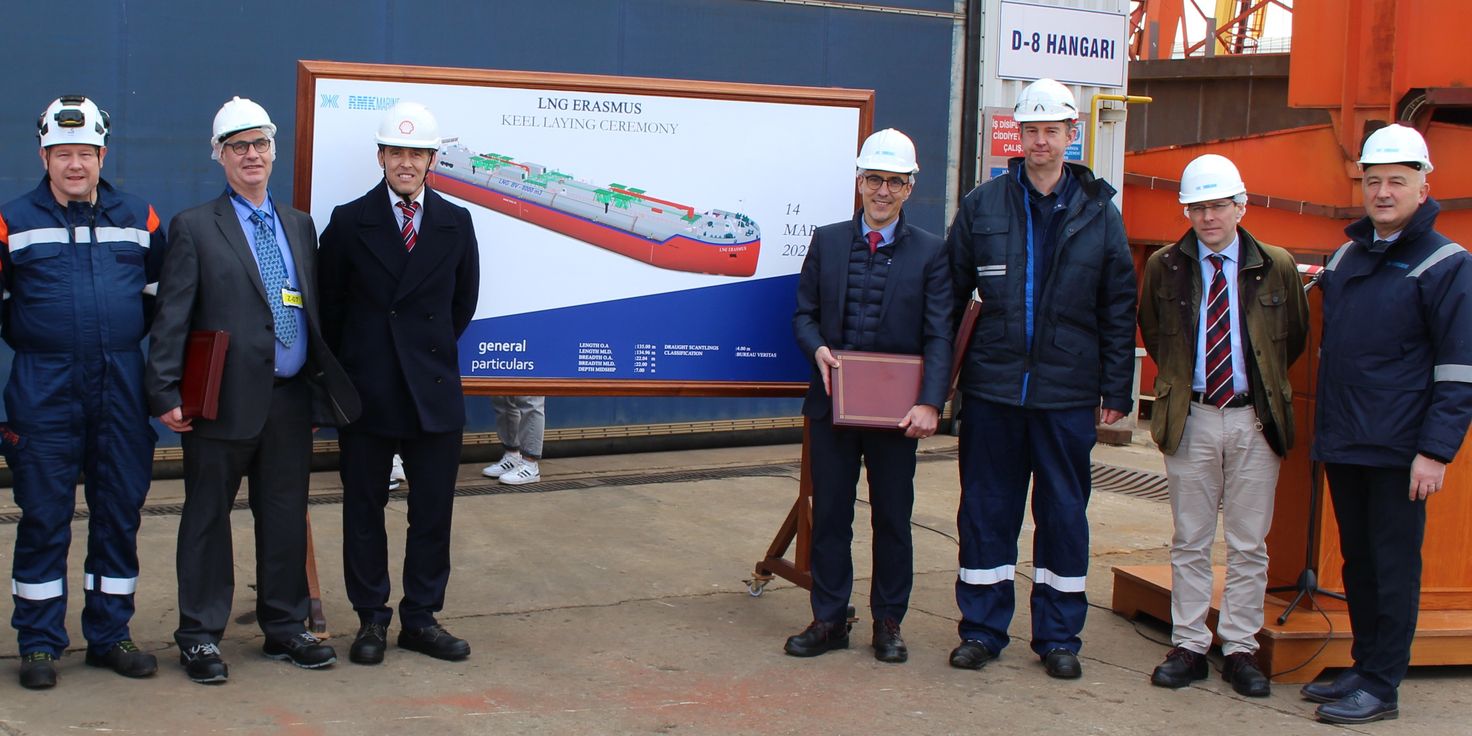 Keel laying of 8000 m3 inland LNG bunker barge owned and operated by LNG Shipping, chartered by Shell